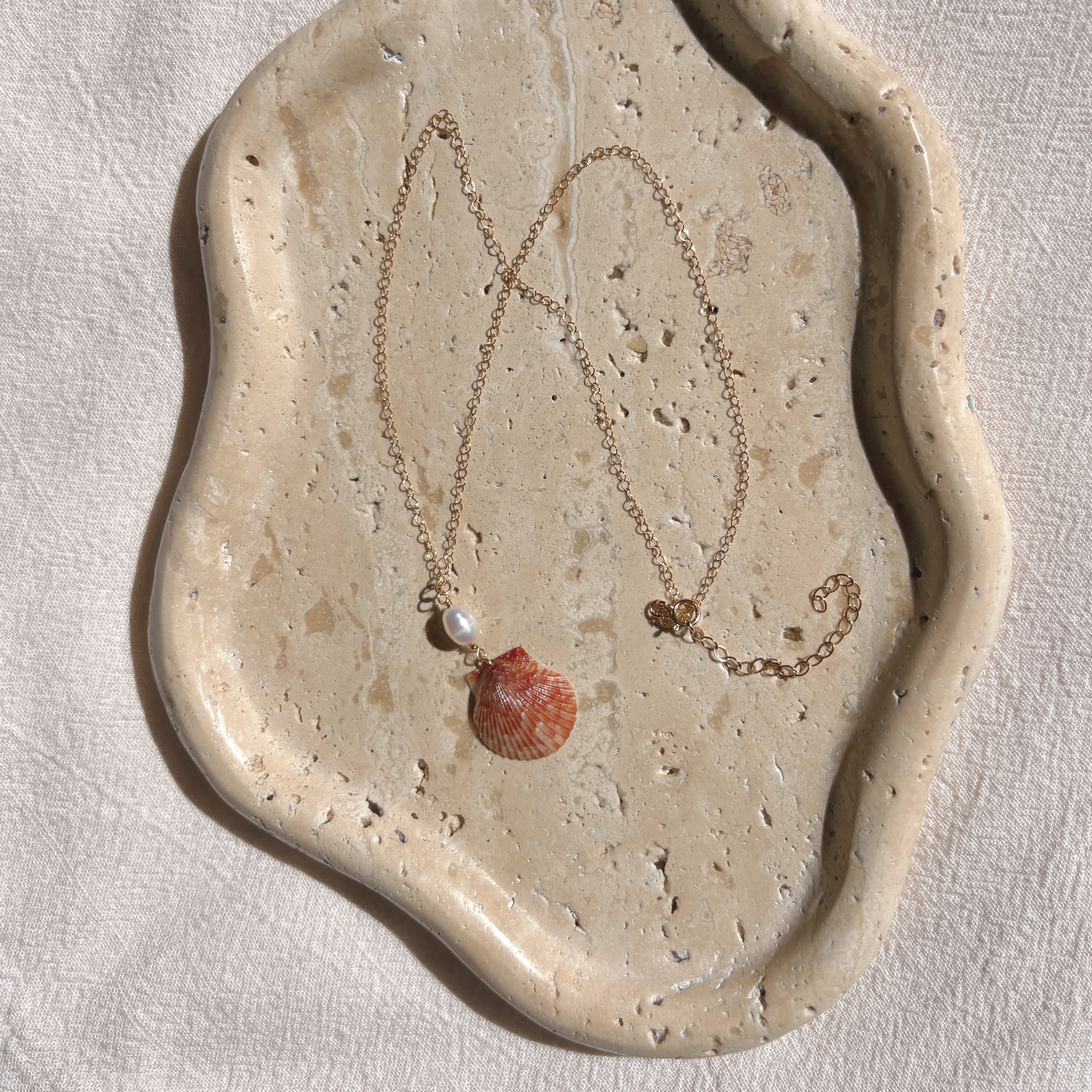 Seashell Pearl Drop Necklace | 14K Gold-filled