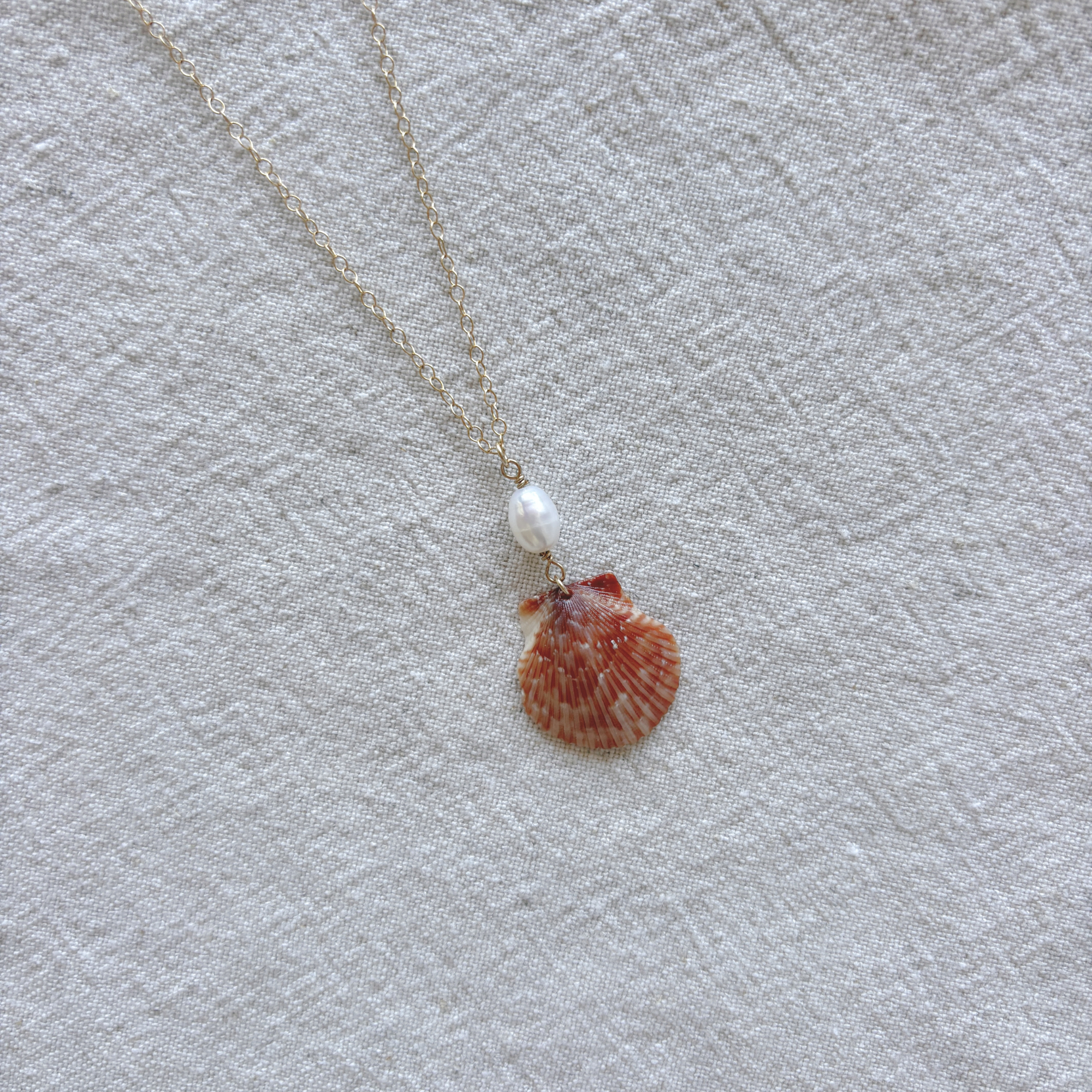 Seashell Pearl Drop Necklace | 14K Gold-filled