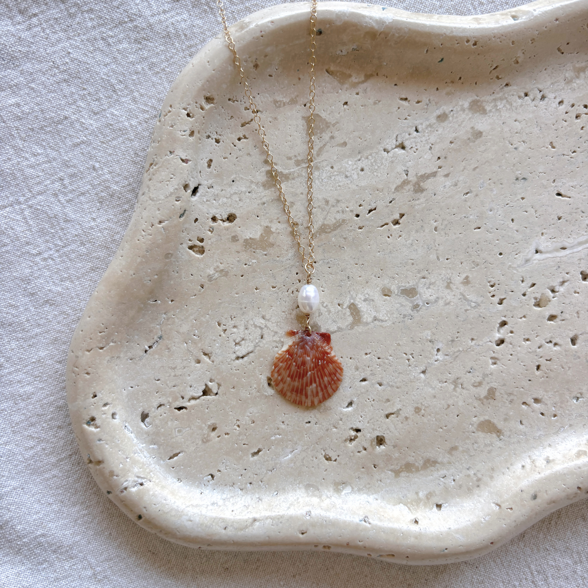 Seashell Pearl Drop Necklace | 14K Gold-filled