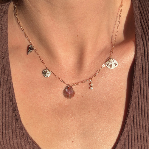 Dainty Seashell Charm Necklace | 14K Gold-filled