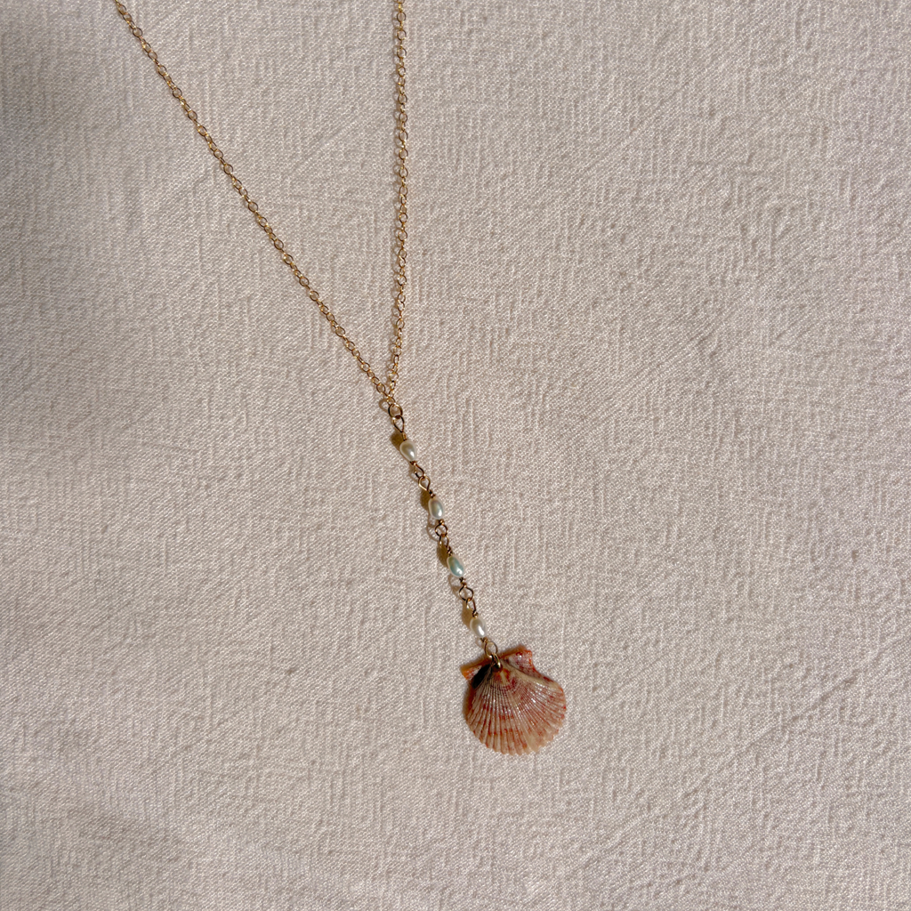 Seashell Pearl Drop Necklace | 14K Gold-filled