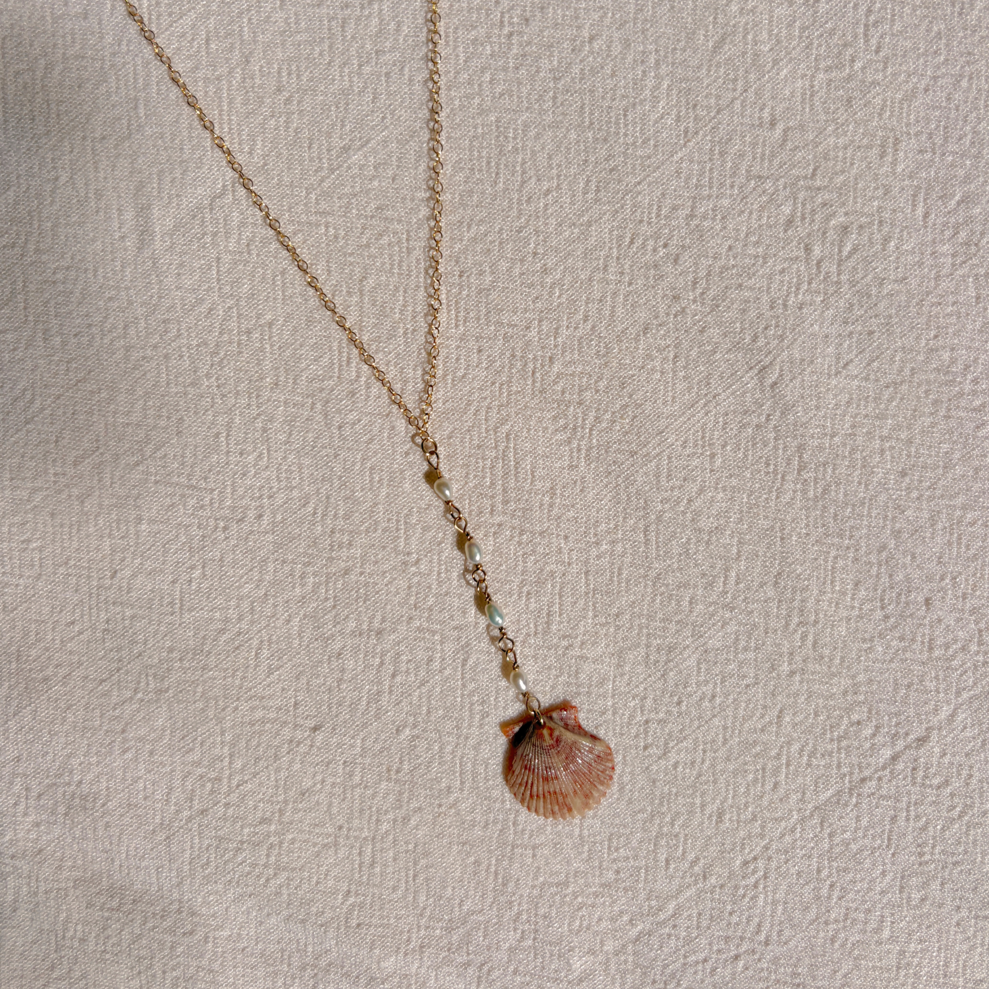 Seashell Pearl Drop Necklace | 14K Gold-filled