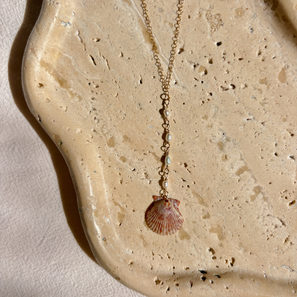 Seashell Pearl Drop Necklace | 14K Gold-filled
