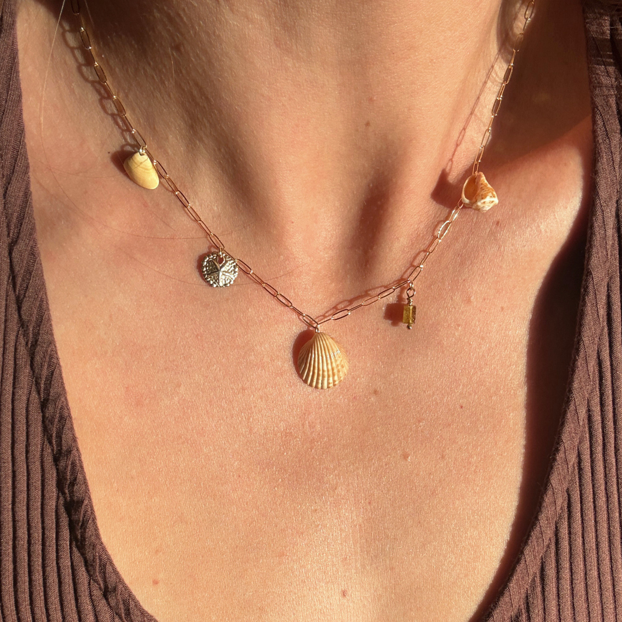 Dainty Seashell Charm Necklace | 14K Gold-filled