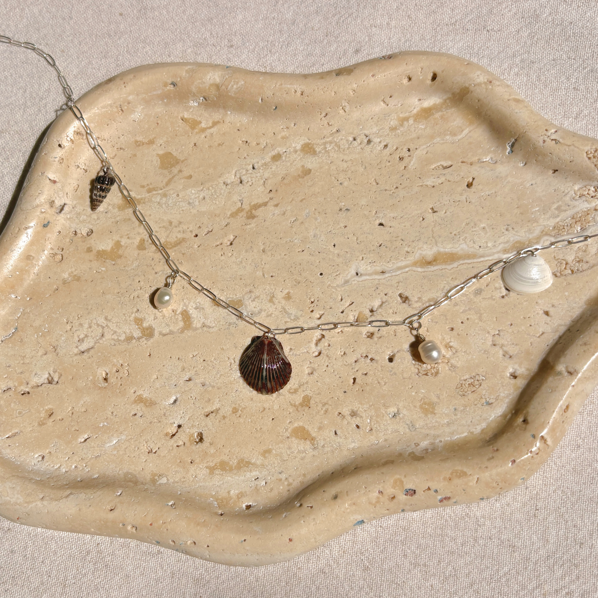 Dainty Seashell Charm Necklace | Sterling Silver