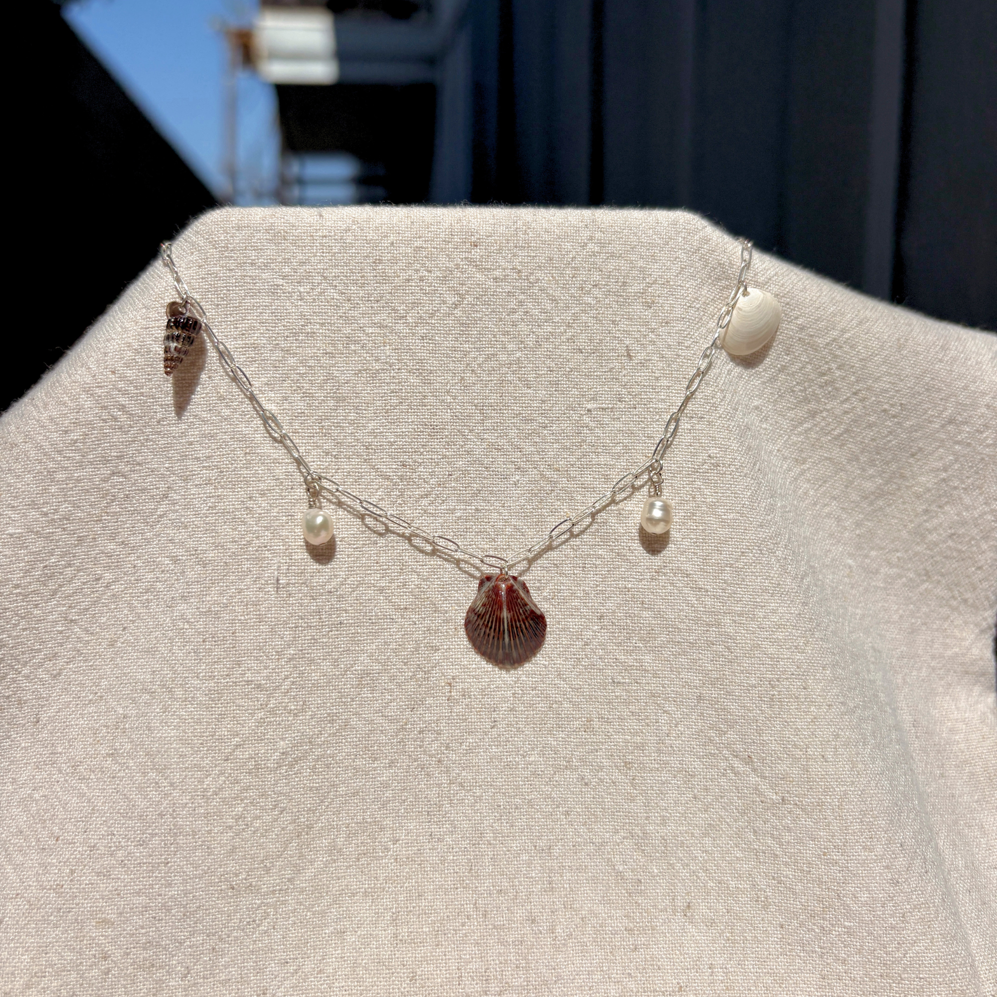 Dainty Seashell Charm Necklace | Sterling Silver
