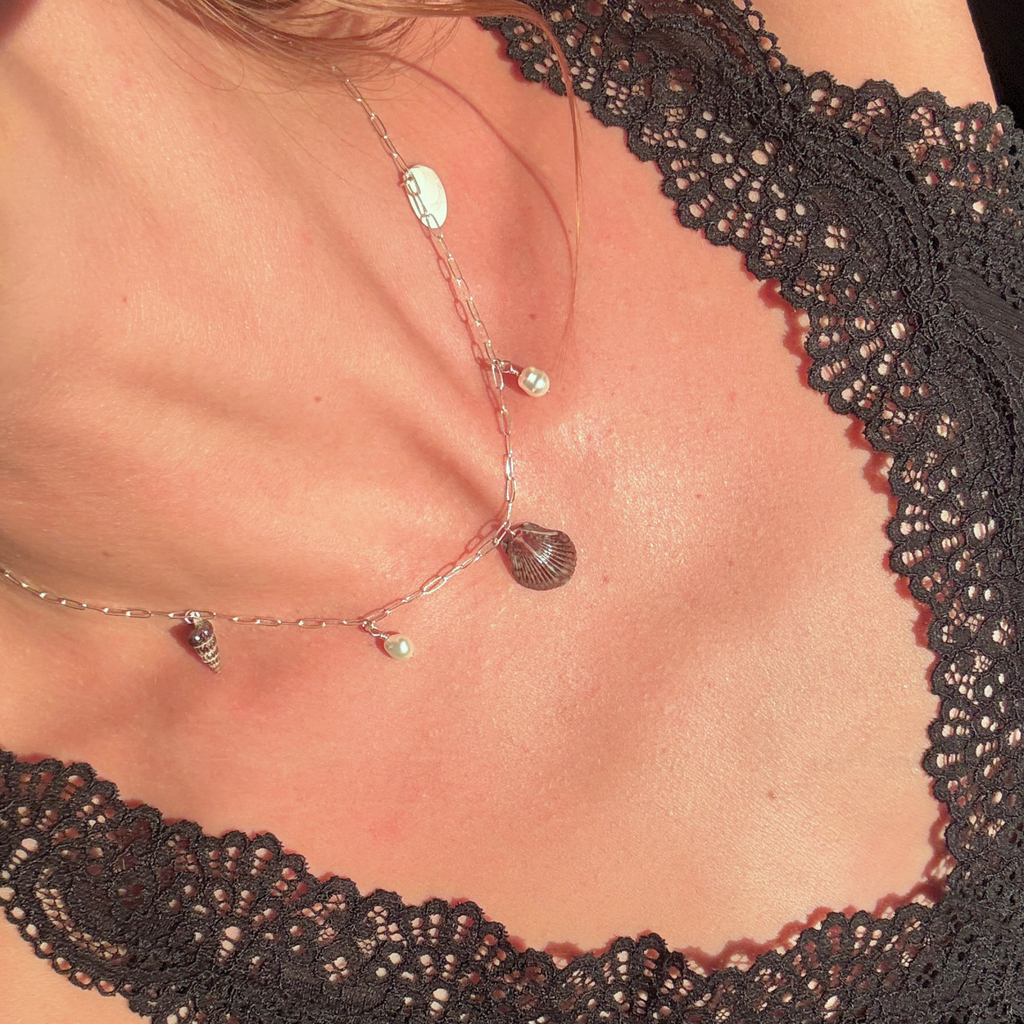 Dainty Seashell Charm Necklace | Sterling Silver