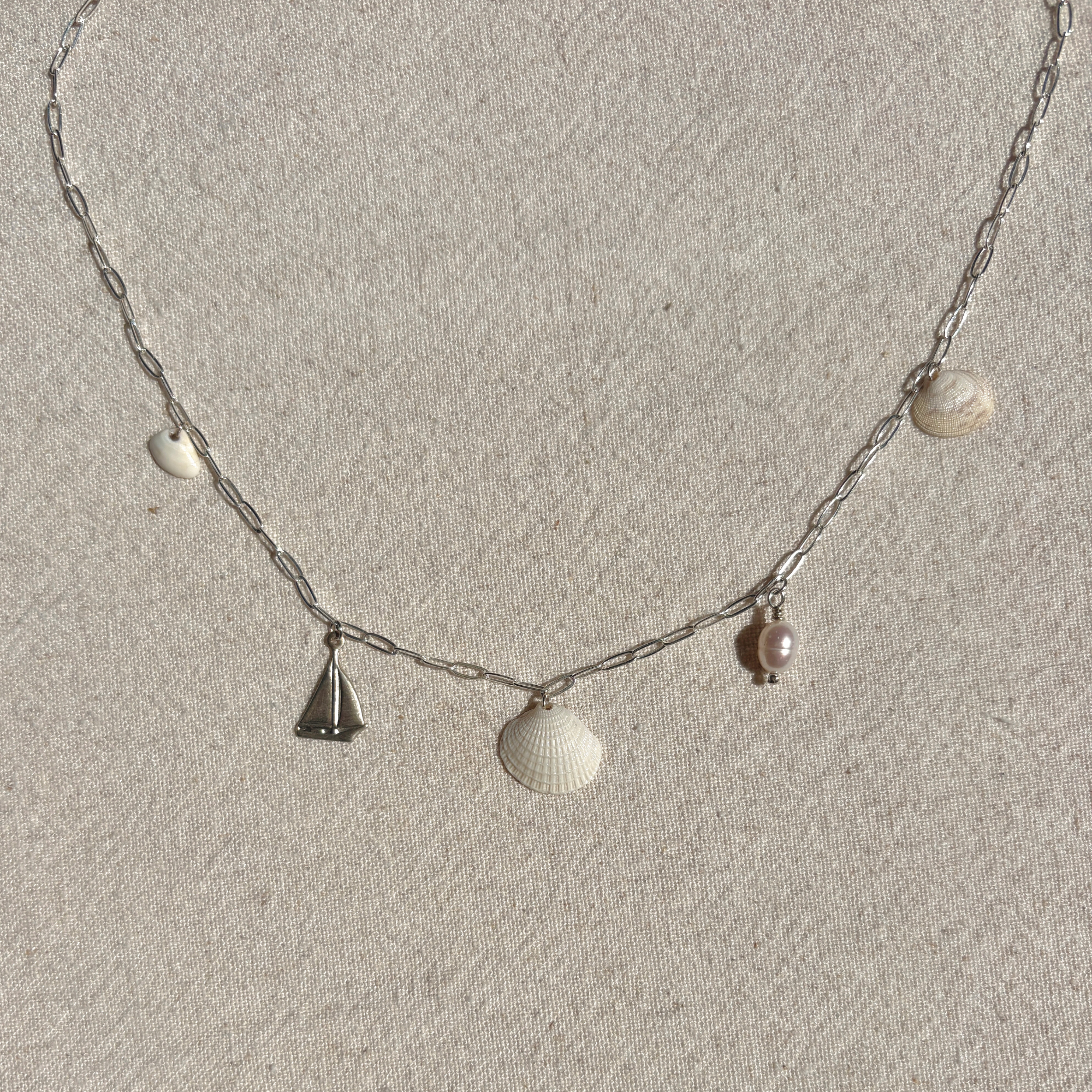 Dainty Seashell Charm Necklace | Sterling Silver