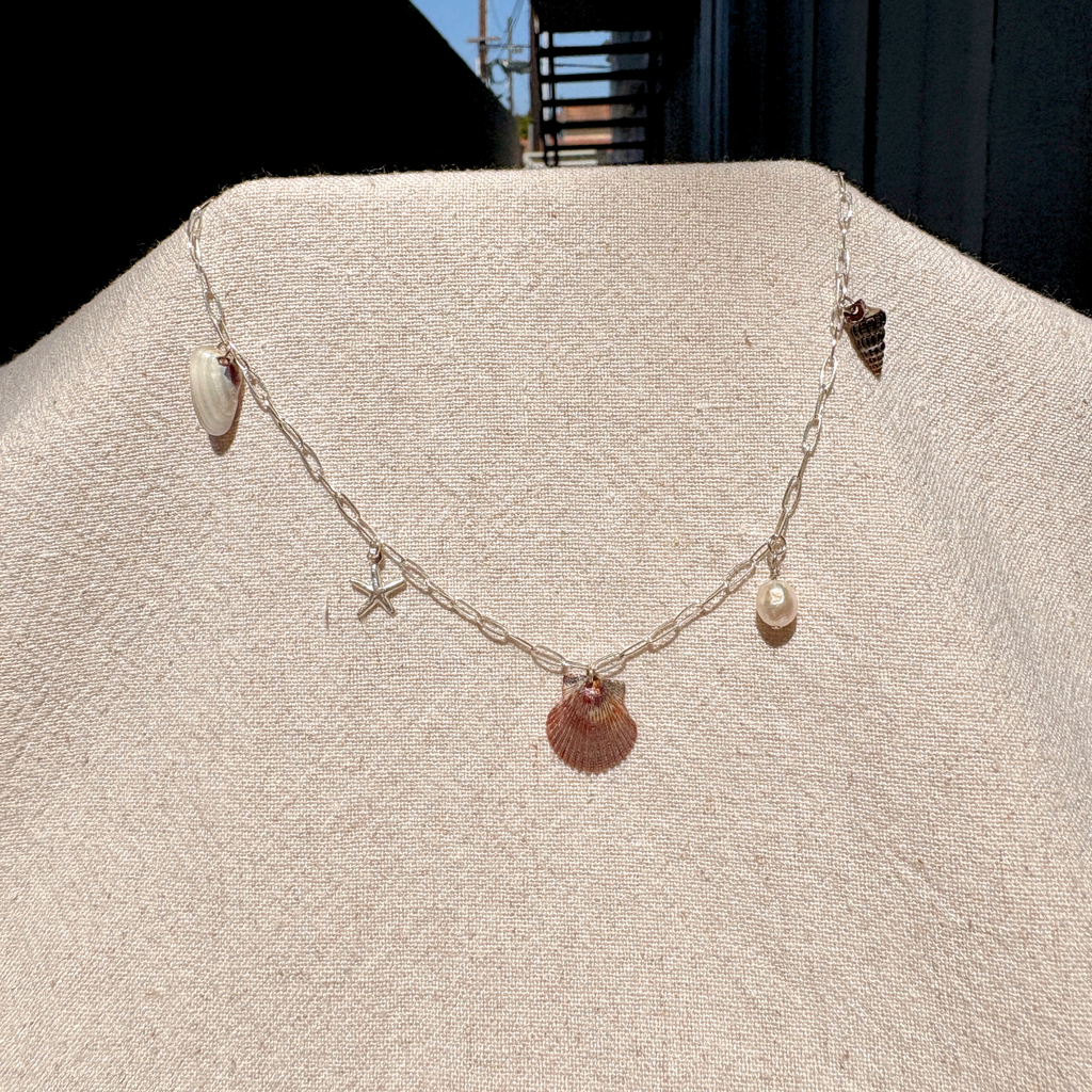 Dainty Seashell Charm Necklace | Sterling Silver