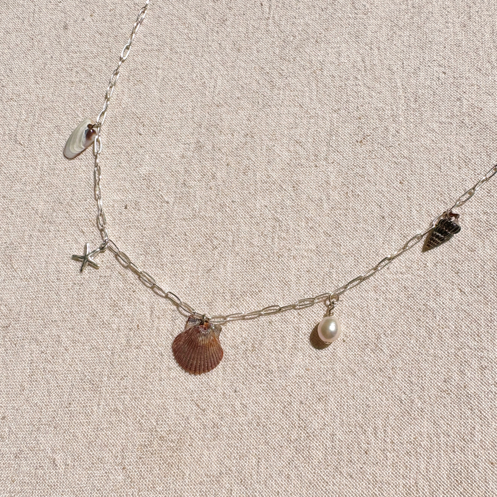 Dainty Seashell Charm Necklace | Sterling Silver
