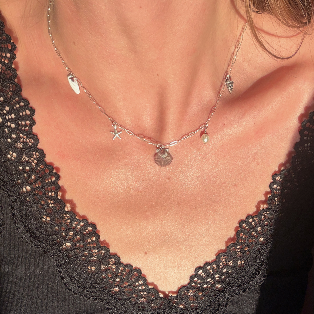 Dainty Seashell Charm Necklace | Sterling Silver
