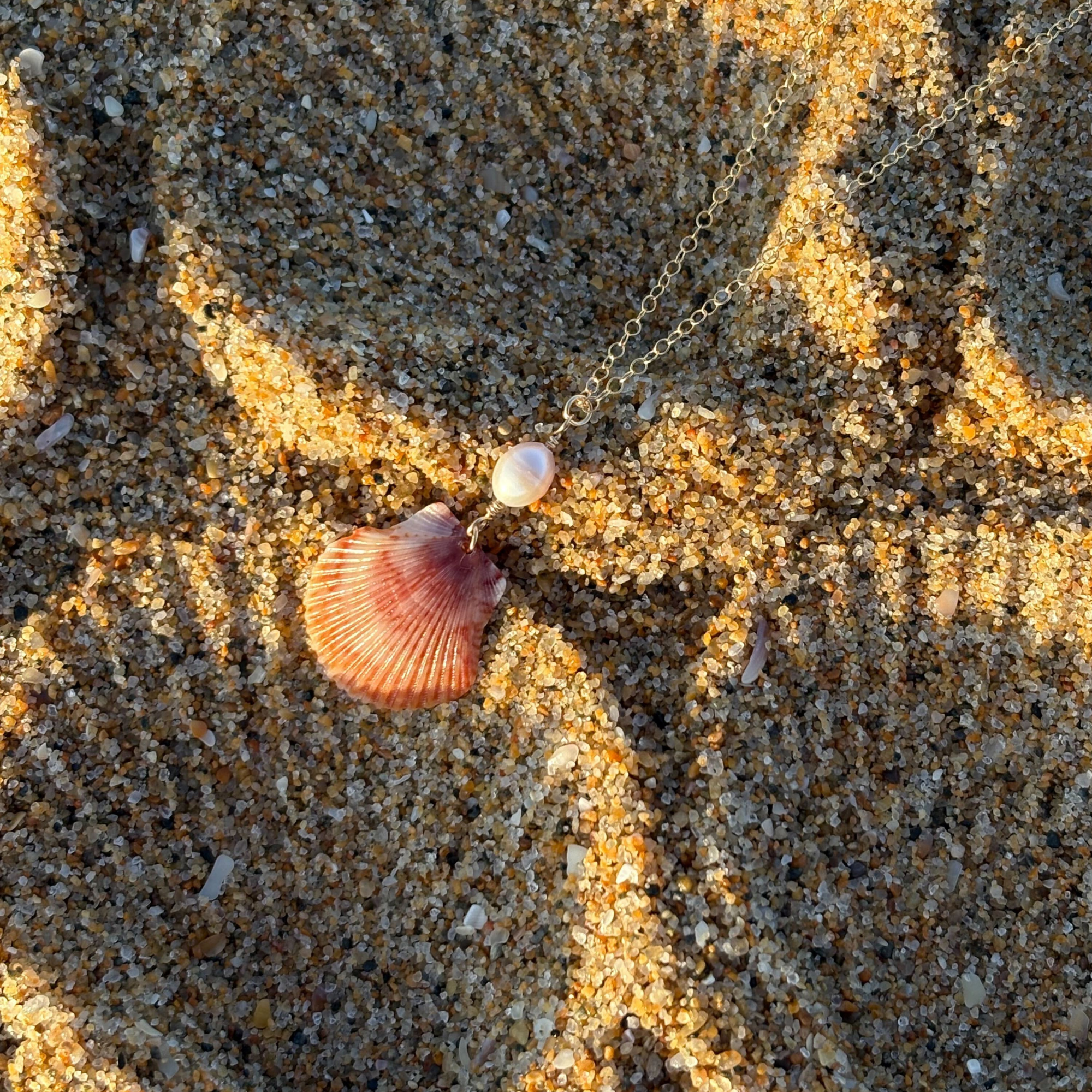 Seashell Pearl Drop Necklace | 14K Gold-filled