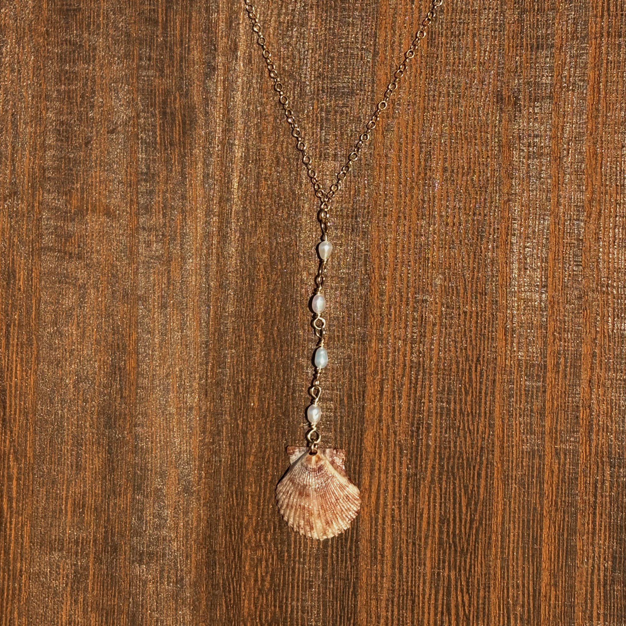 Seashell Pearl Drop Necklace | 14K Gold-filled