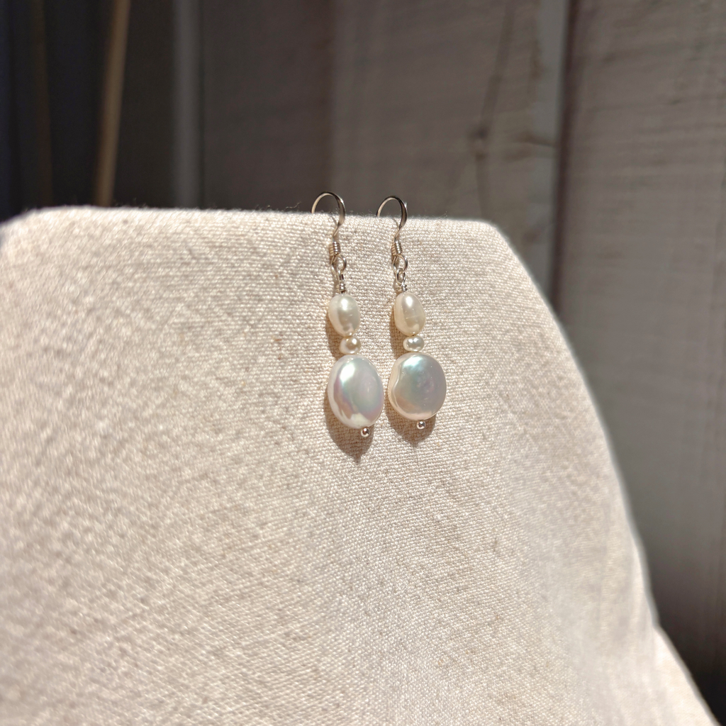Stacked Pearl Earrings | Sterling Silver