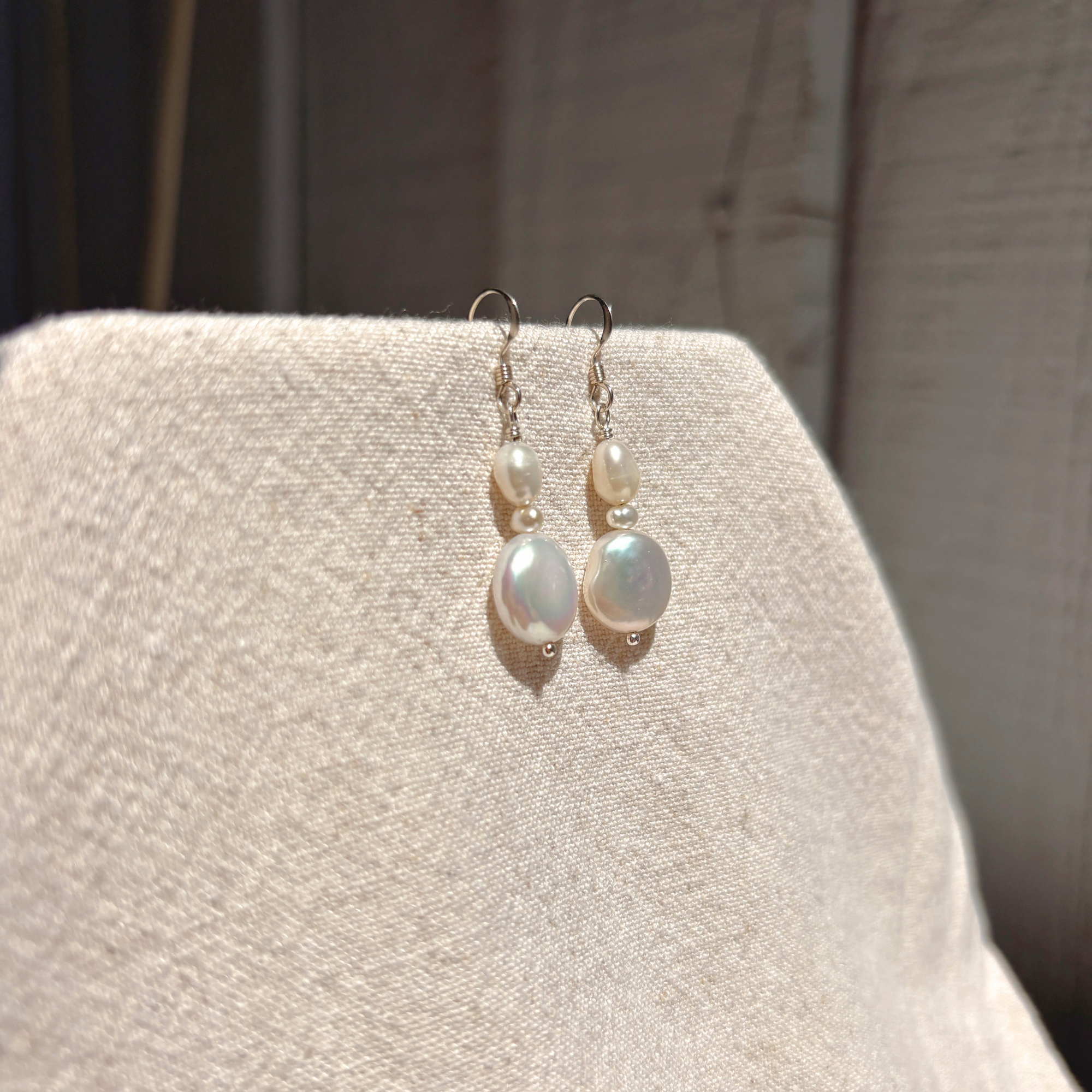 Stacked Pearl Earrings | Sterling Silver