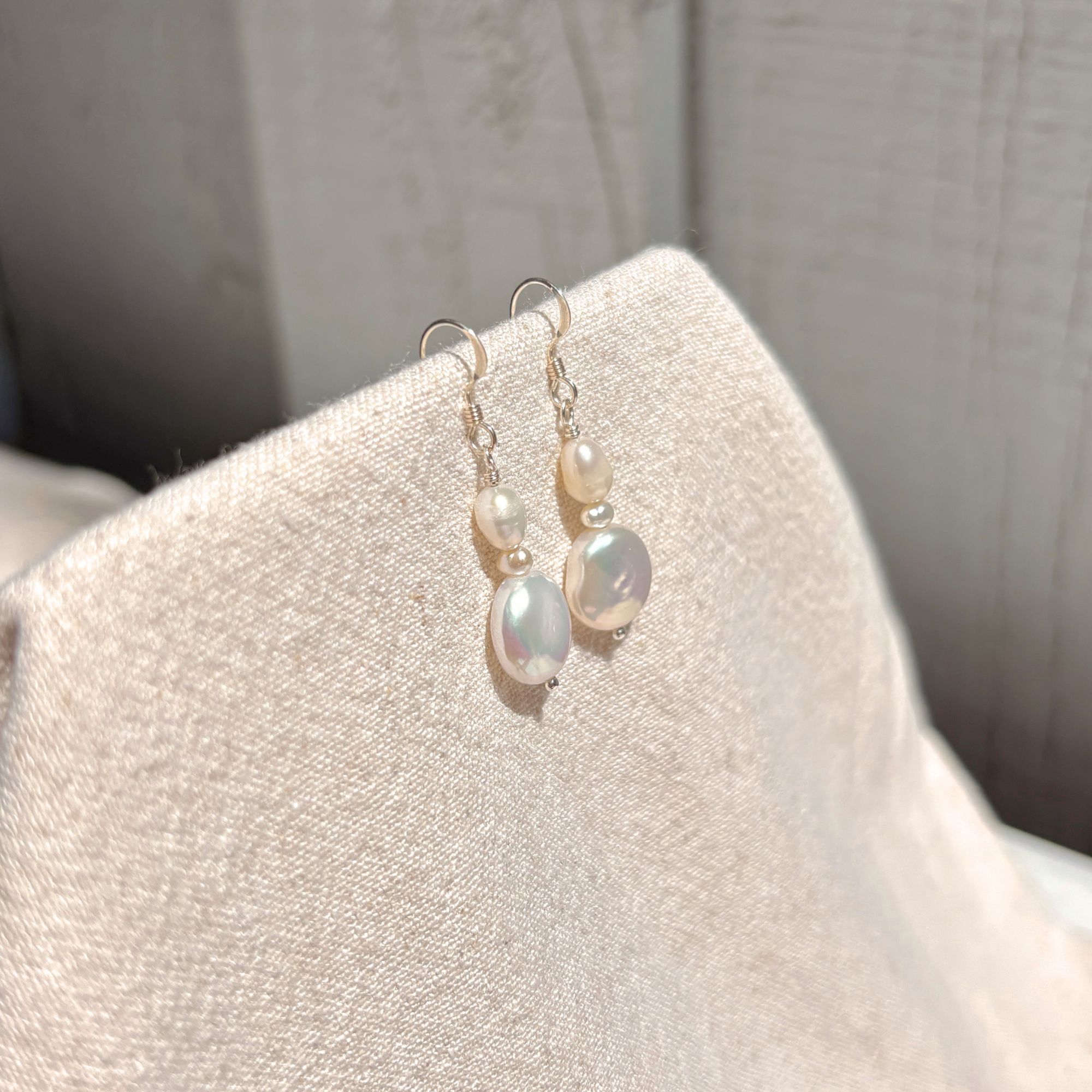Stacked Pearl Earrings | Sterling Silver