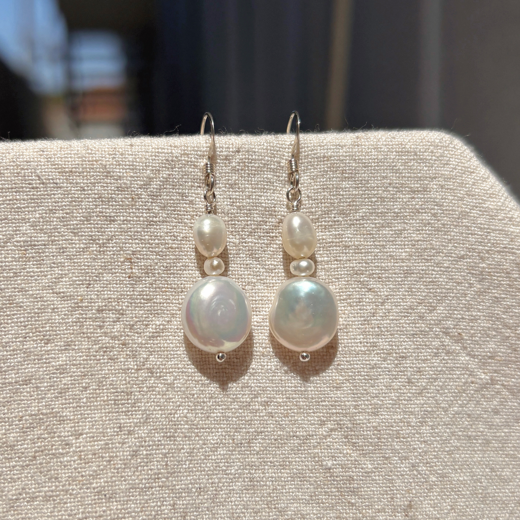 Stacked Pearl Earrings | Sterling Silver