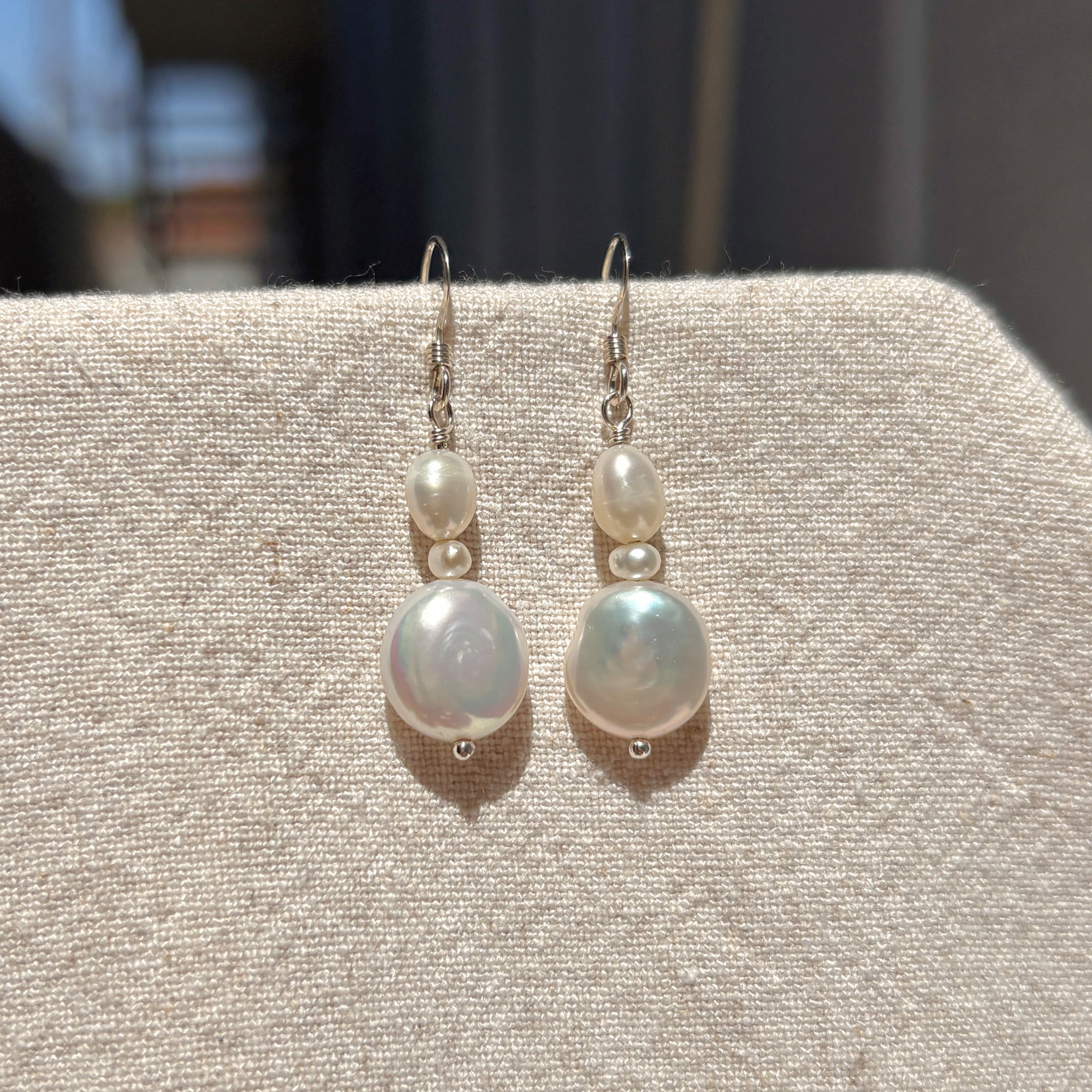 Stacked Pearl Earrings | Sterling Silver