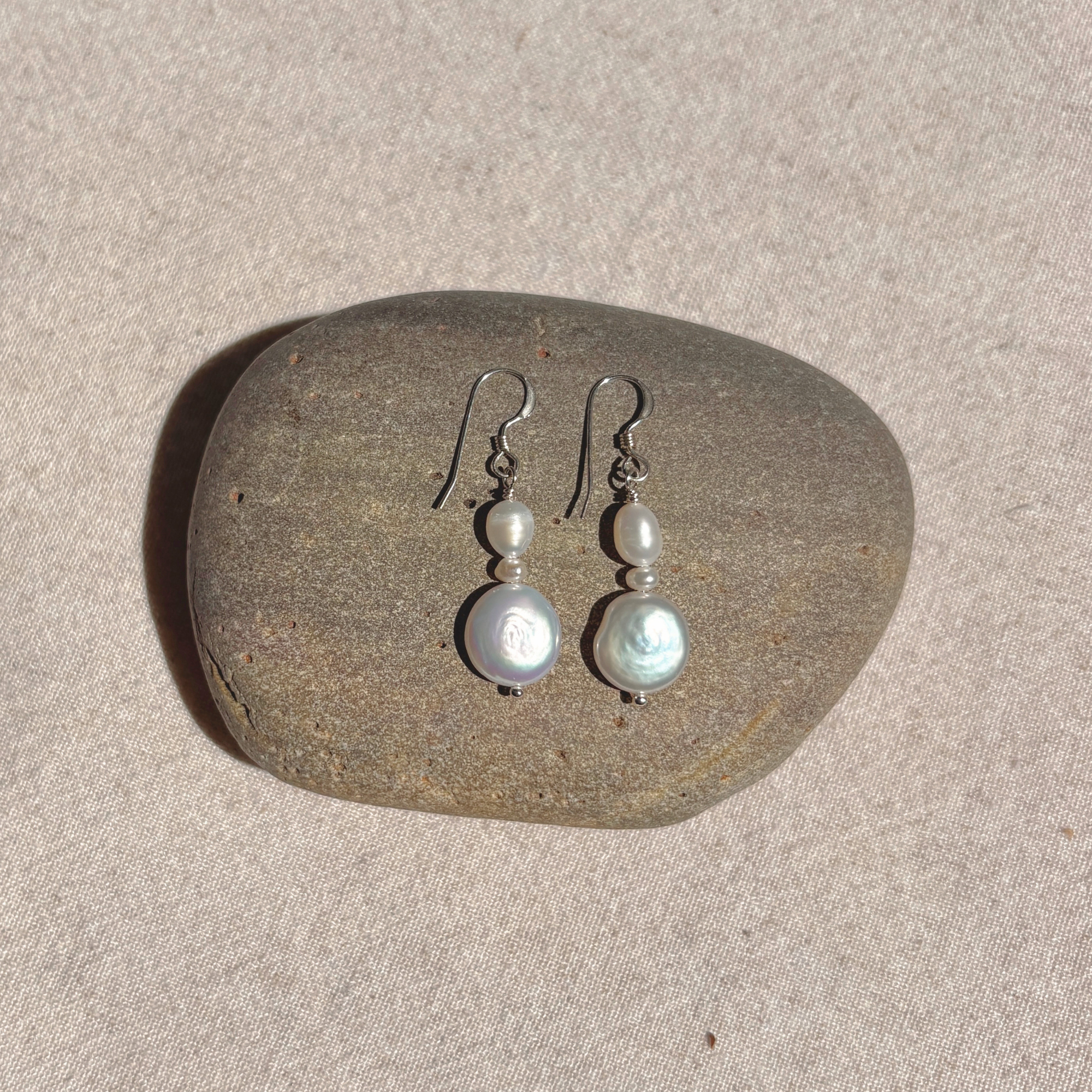 Stacked Pearl Earrings | Sterling Silver