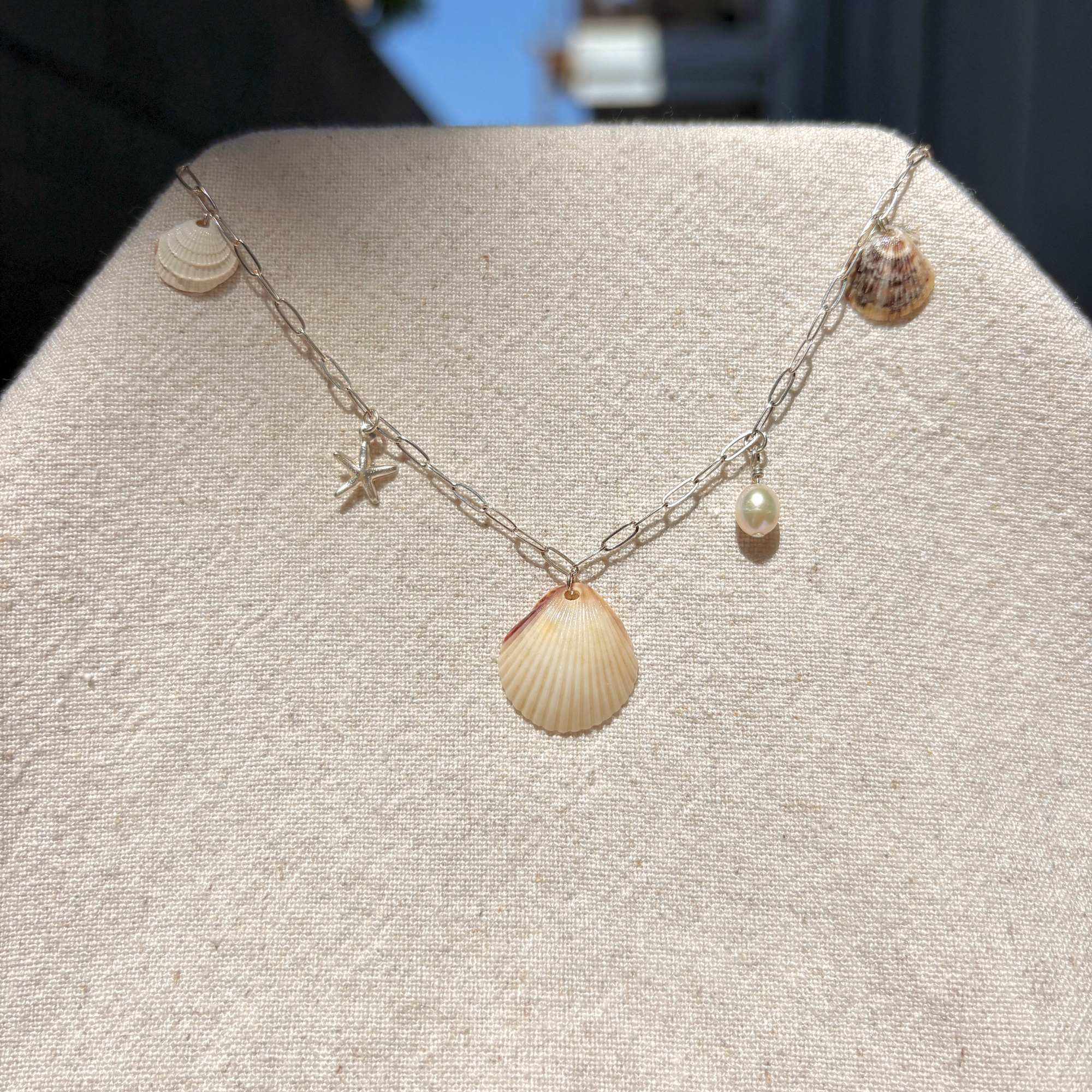 Dainty Seashell Charm Necklace | Sterling Silver
