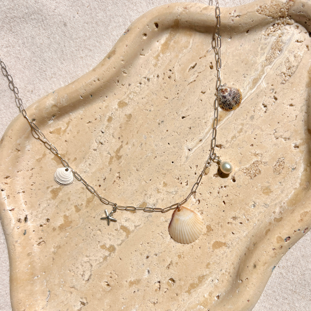 Dainty Seashell Charm Necklace | Sterling Silver