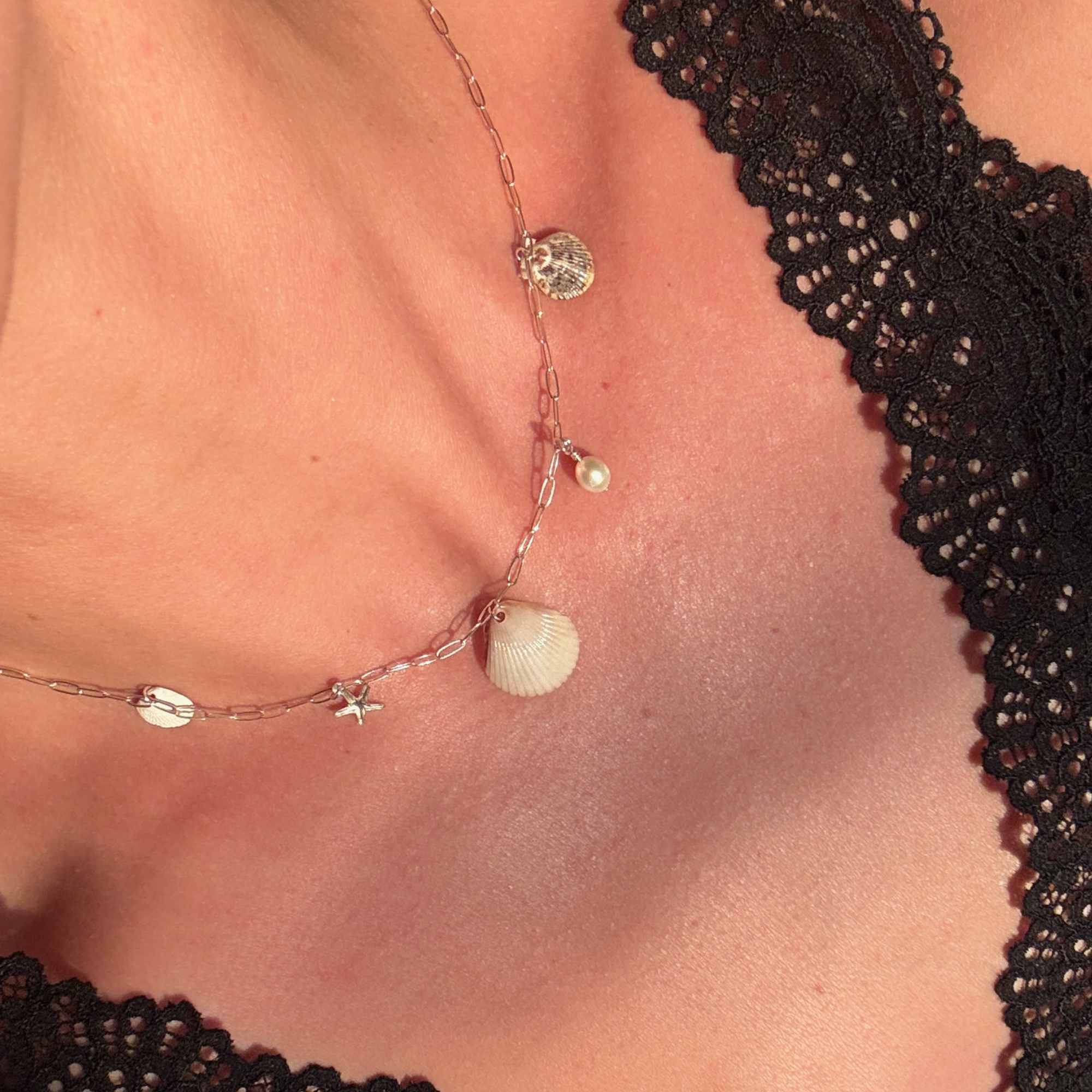 Dainty Seashell Charm Necklace | Sterling Silver