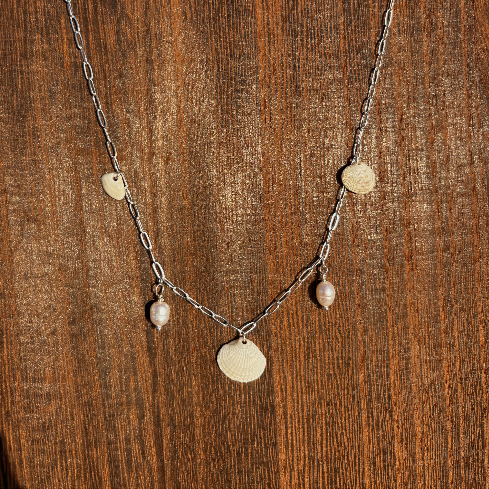 Dainty Seashell Charm Necklace | Sterling Silver