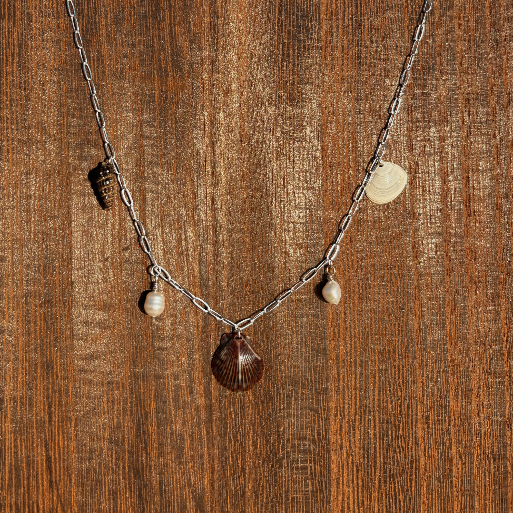 Dainty Seashell Charm Necklace | Sterling Silver