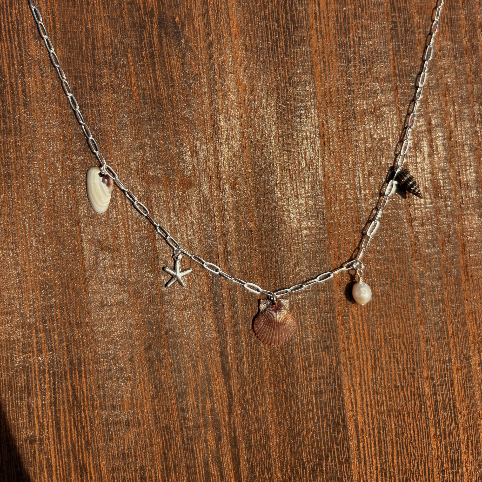 Dainty Seashell Charm Necklace | Sterling Silver
