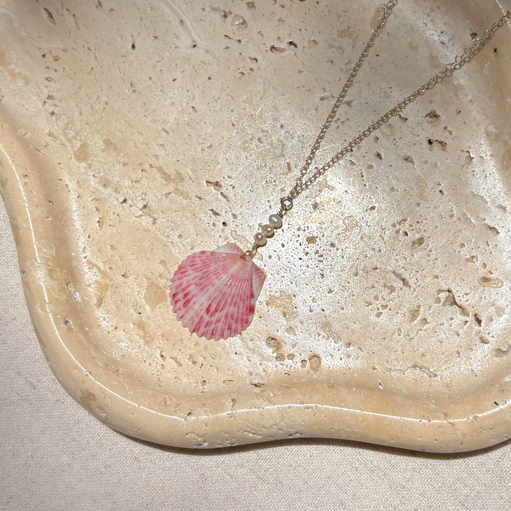 Seashell Pearl Drop Necklace | Sterling Silver