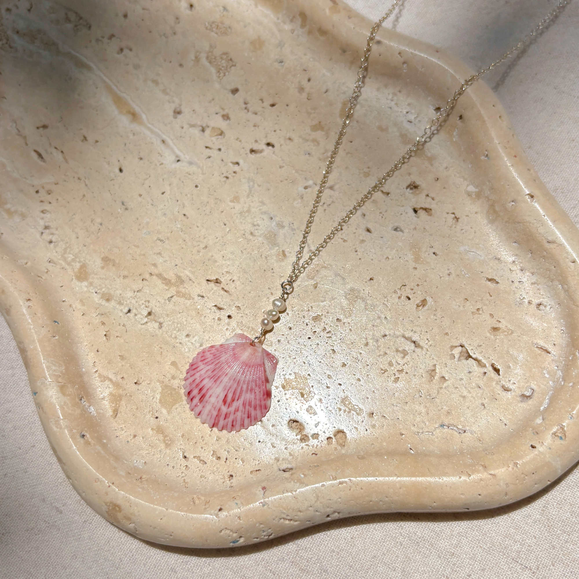 Seashell Pearl Drop Necklace | Sterling Silver