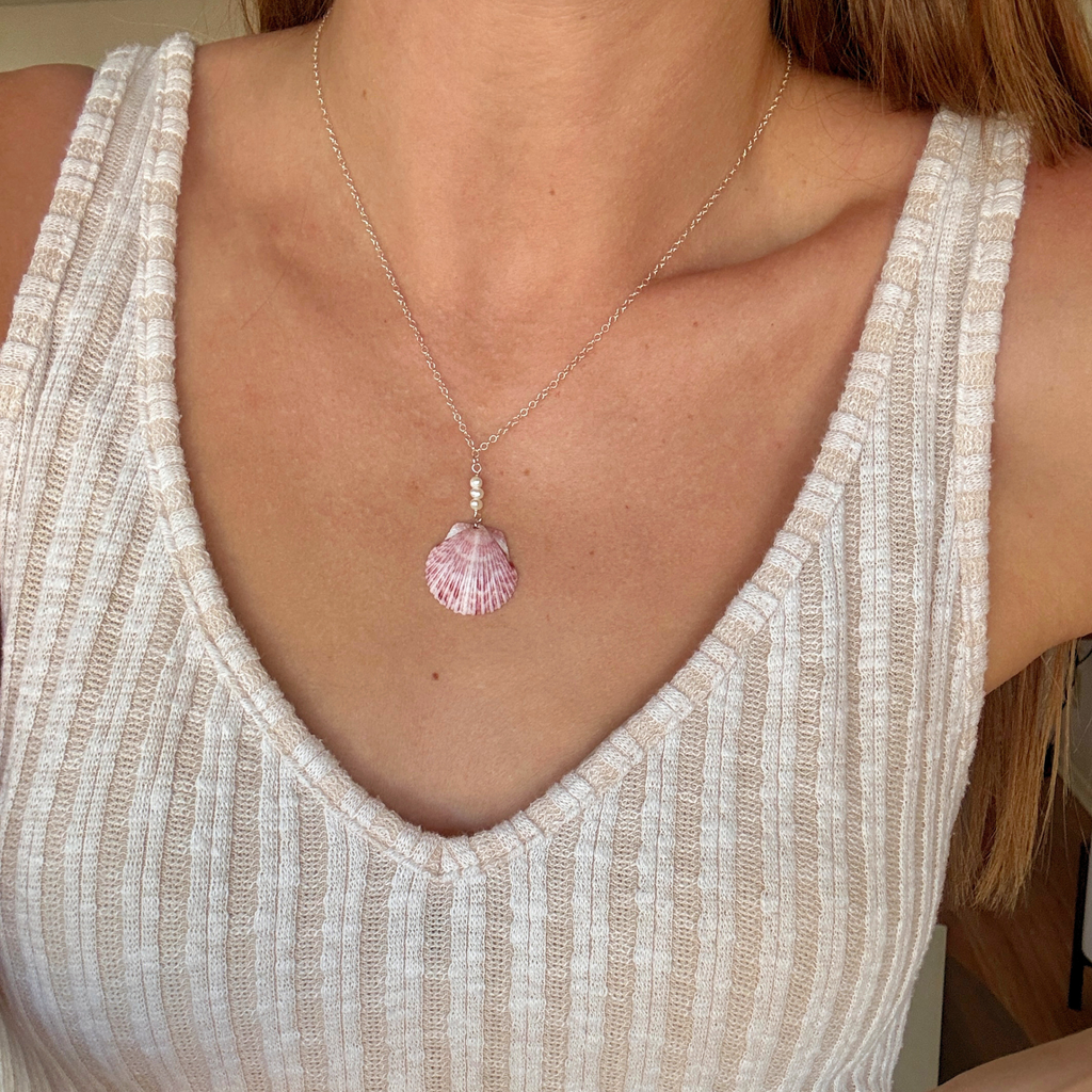 Seashell Pearl Drop Necklace | Sterling Silver