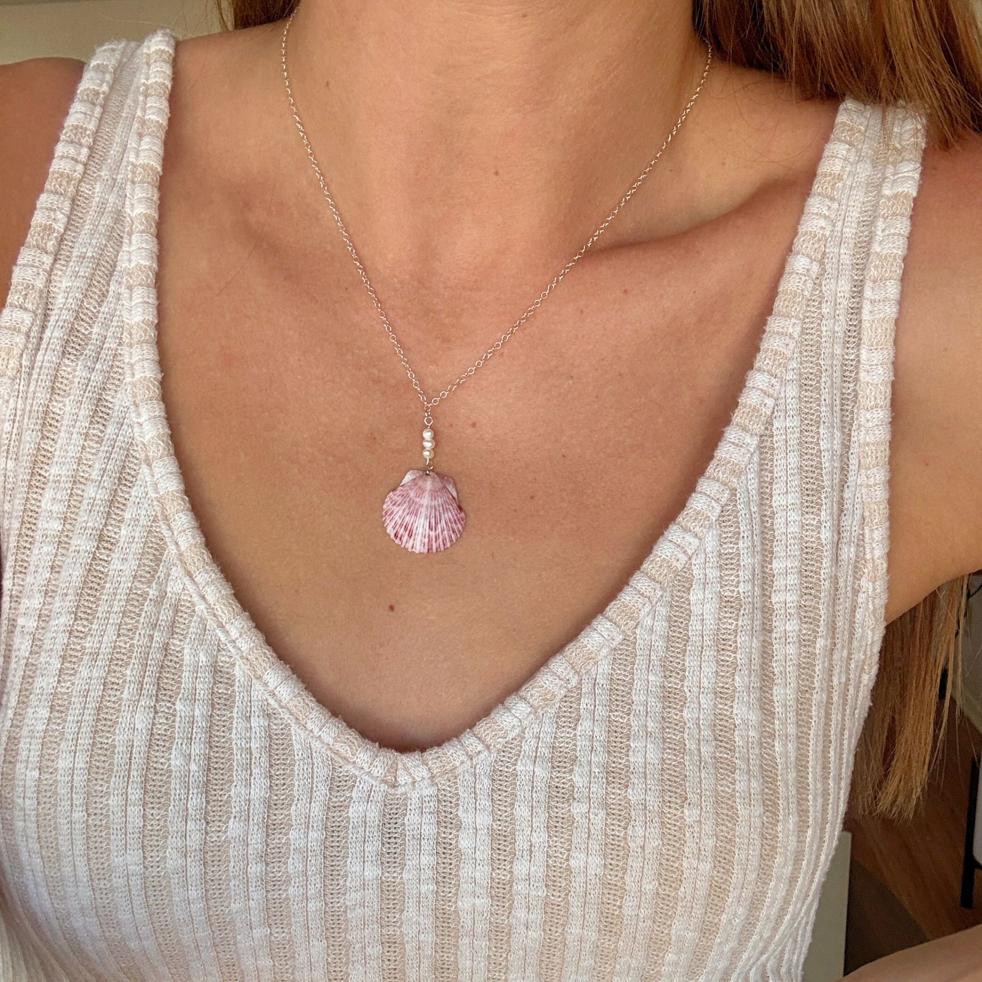 Seashell Pearl Drop Necklace | Sterling Silver
