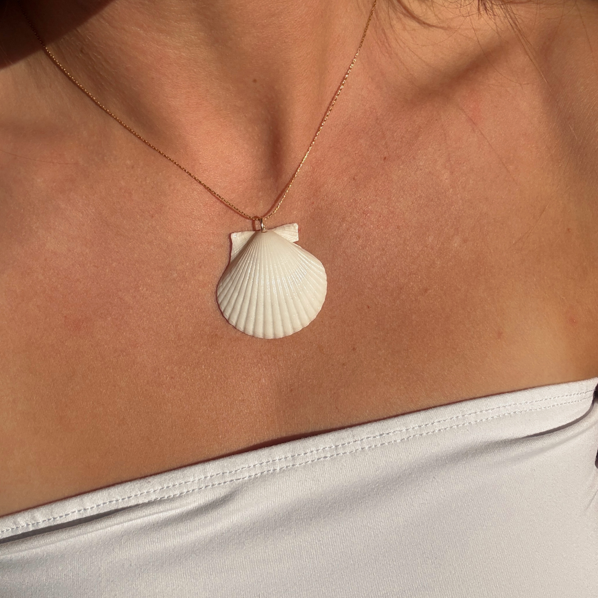 White Scallop Necklace | 14K Gold-filled
